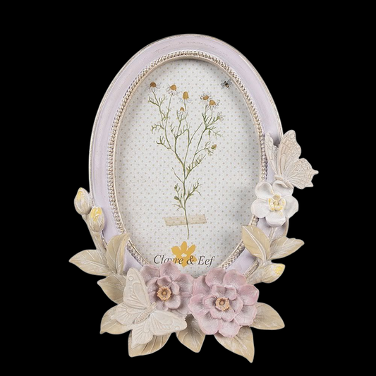 Bilderrahmen in Pastelltönen fliederfarben mit Blumen oval 10x15