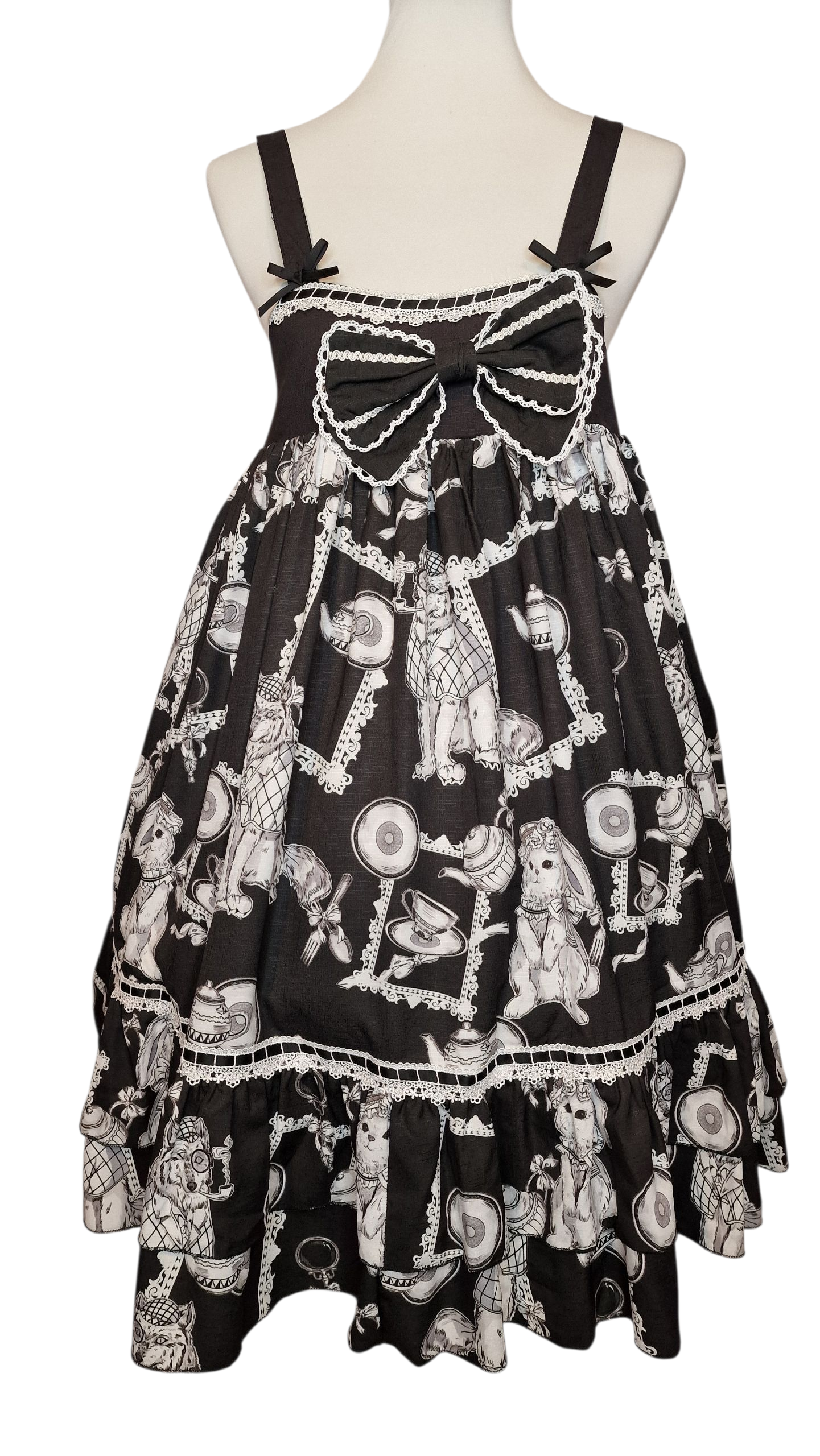Gothic Lolita Kleid schwarz-weiß mit "Wolf and Rabbit" XXL JSK