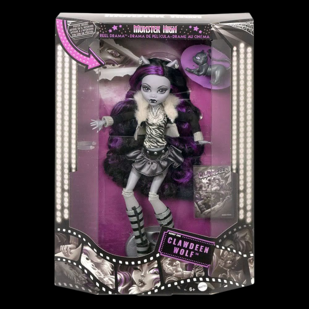 Monster High Reel Drama Puppe Clawdeen Wolf in Schwarzweiß