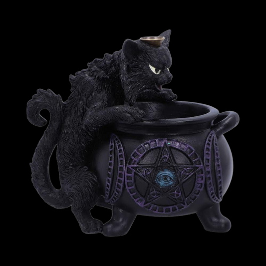 Rückfluss Räucherkegelhalter Hexen Katze mit Kessel