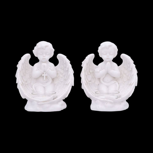 Teelichthalter 2x Engel Cherub vintage mit Glaseinsatz 21 cm