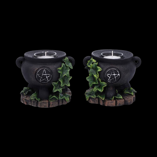 Magisch 2x Teelichthalter mit Pentagramm und Efeuranken Witch
