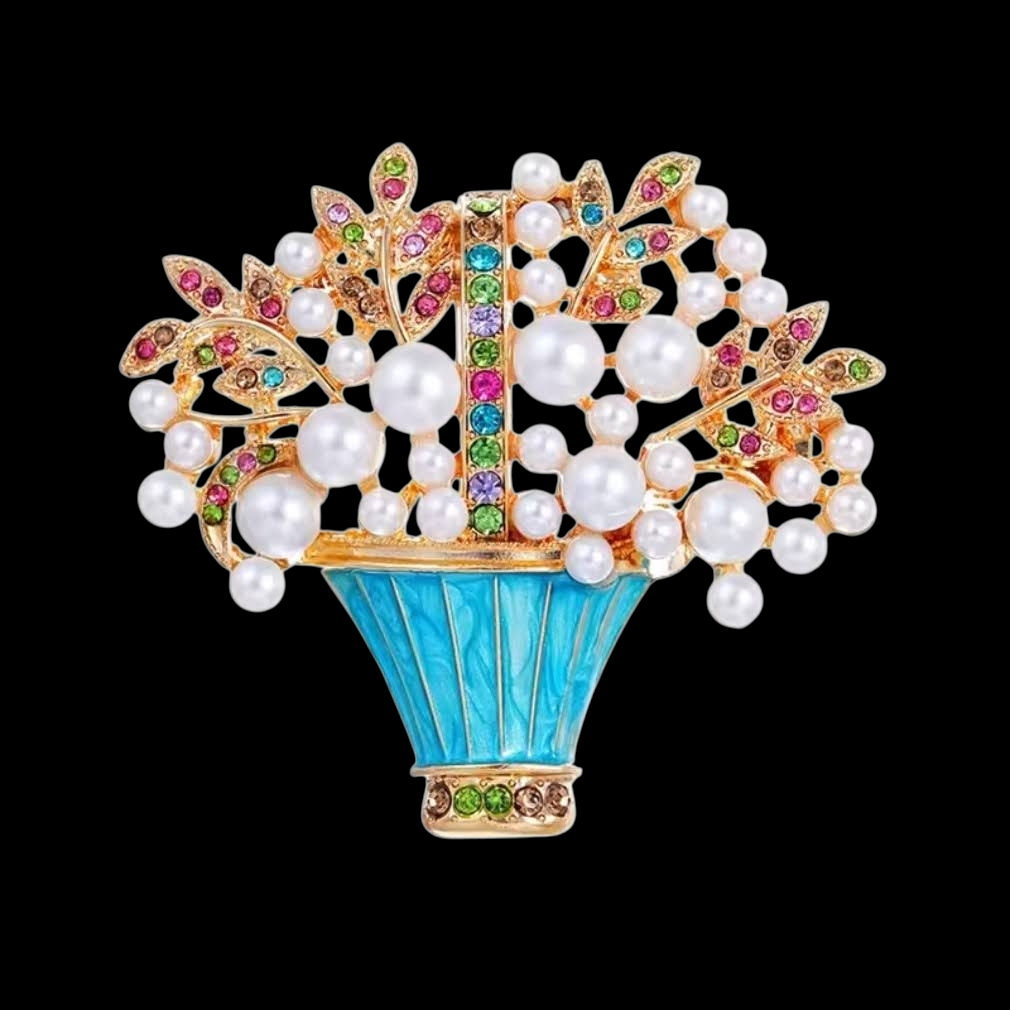 Nostalgische Brosche Blumenbukett mit Strass