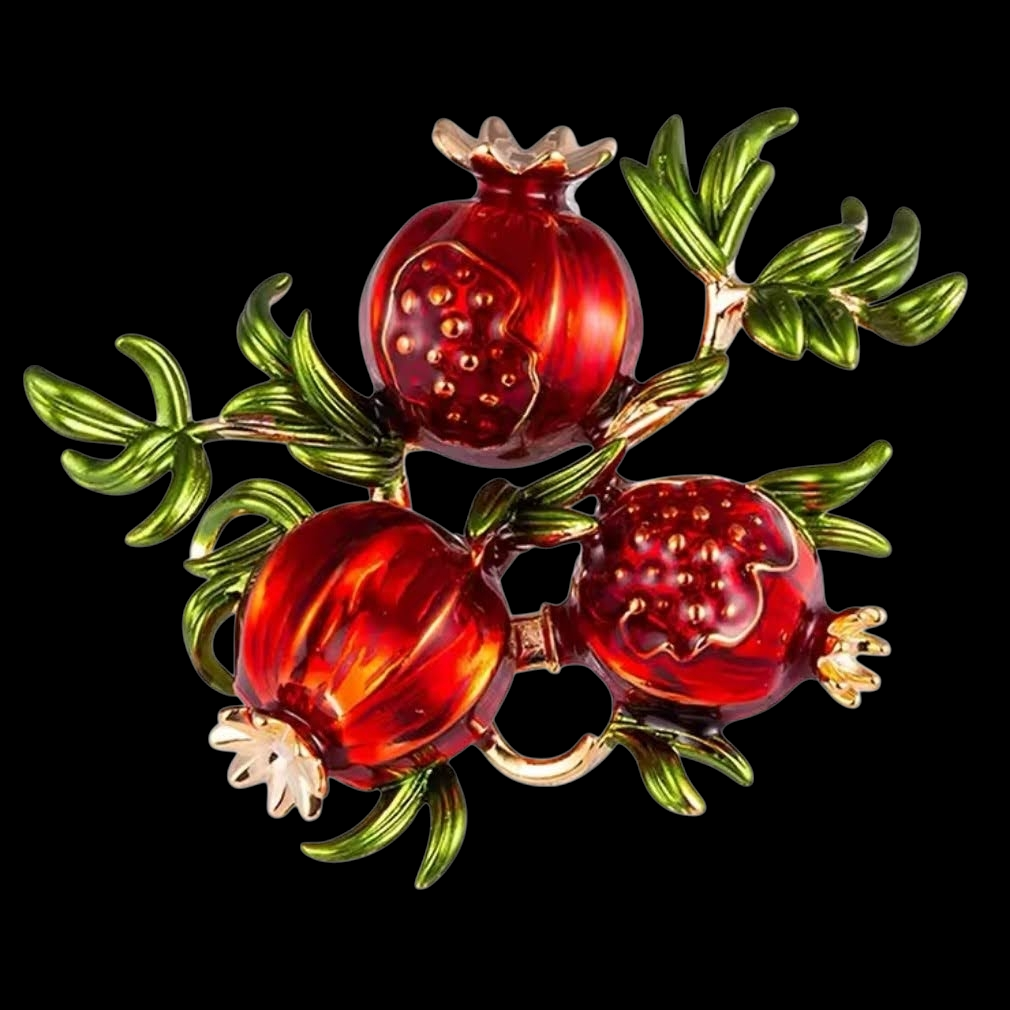 Nostalgische Brosche Granatapfel emailliert
