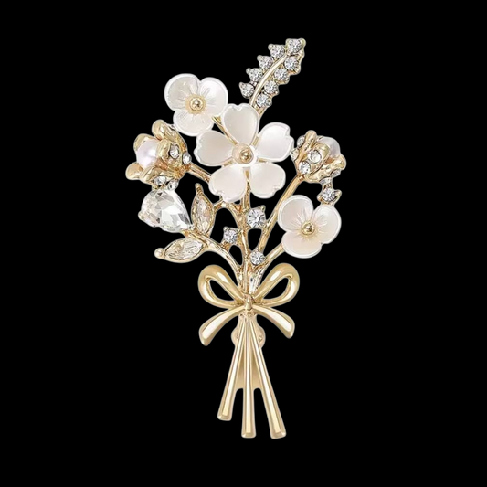 Nostalgische Brosche Blumenstrauß goldfarben