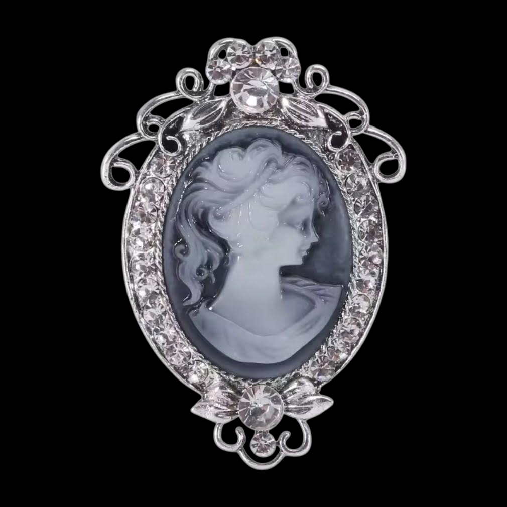 Vintage Brosche Cameo silberfarben mit Strass