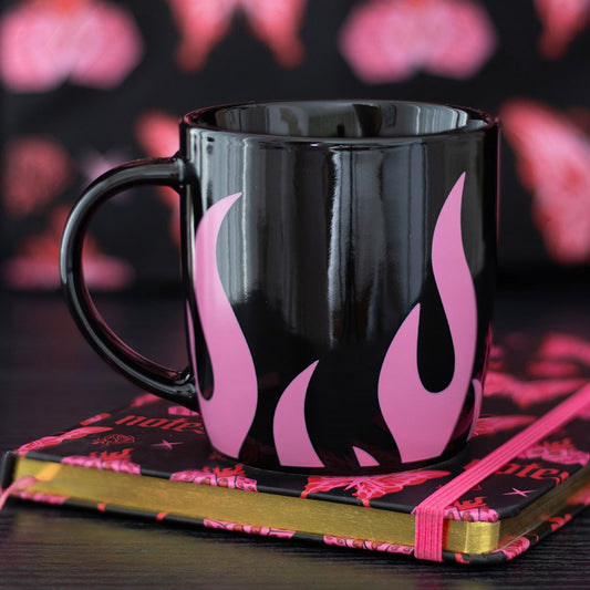 Pink Flame Ceramic Mug Keramiktasse Schwarz mit Flammen