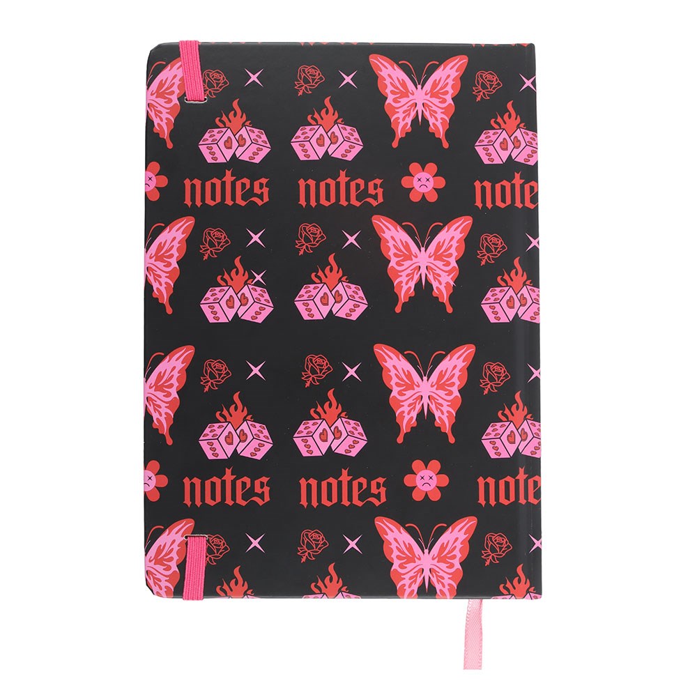 Notizbuch Schmetterling Tattoo Allover Print Schwarz Pink