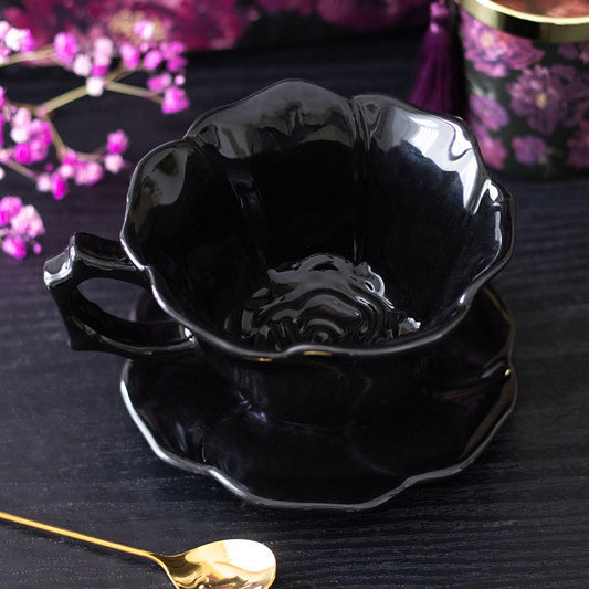 Dark Romance schwarze Tasse mit Untertasse gothic Rose 250 ml