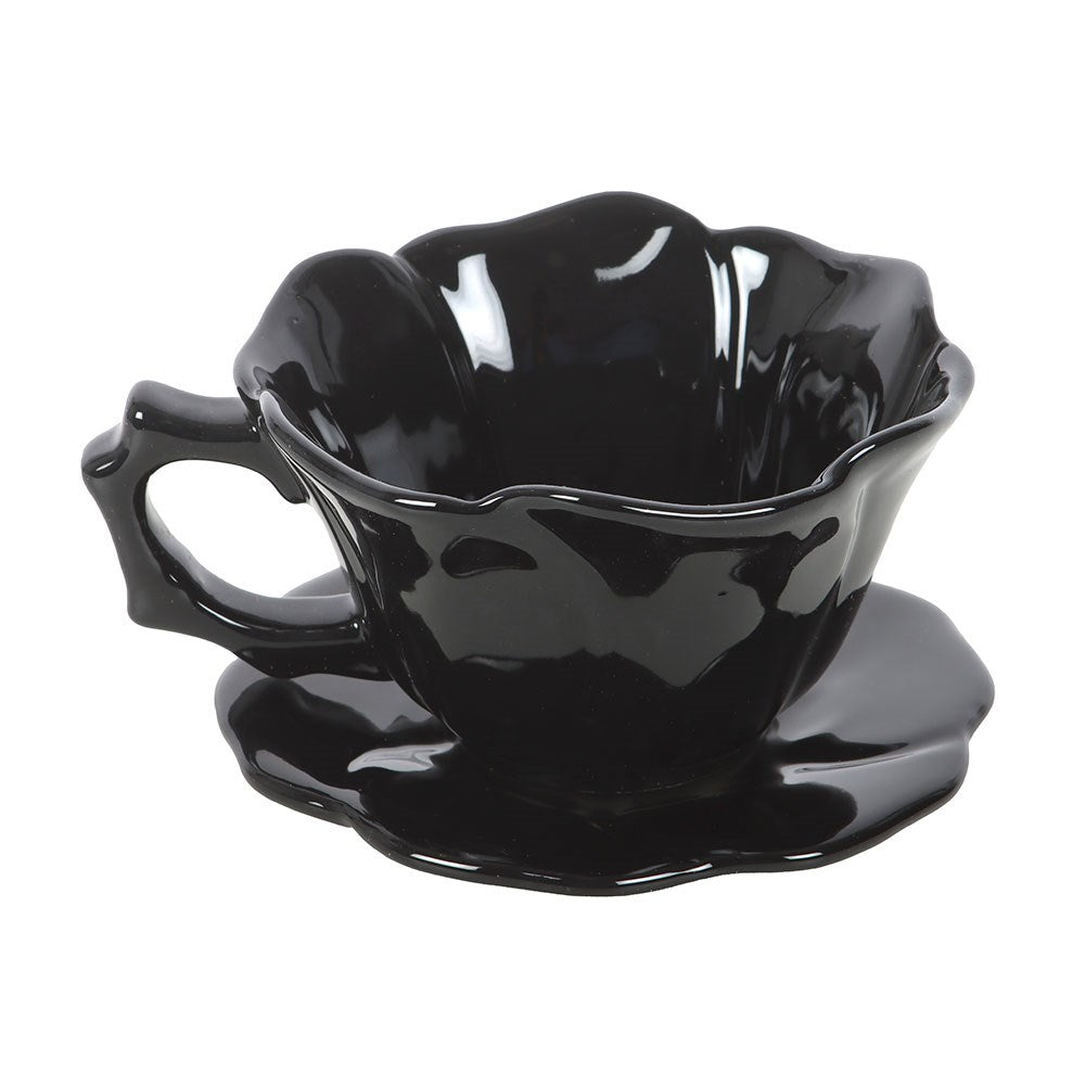 Dark Romance schwarze Tasse mit Untertasse gothic Rose 250 ml