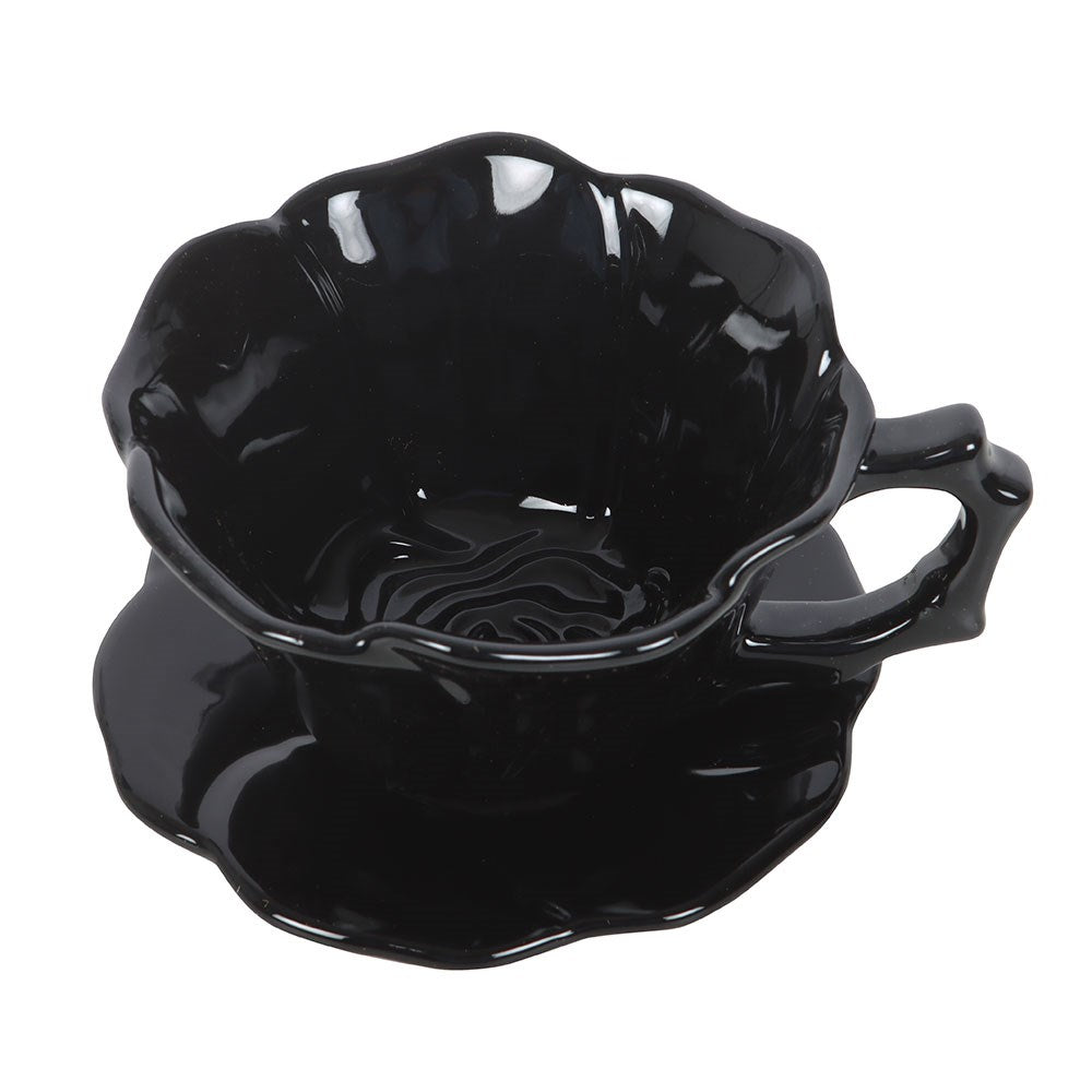 Dark Romance schwarze Tasse mit Untertasse gothic Rose 250 ml
