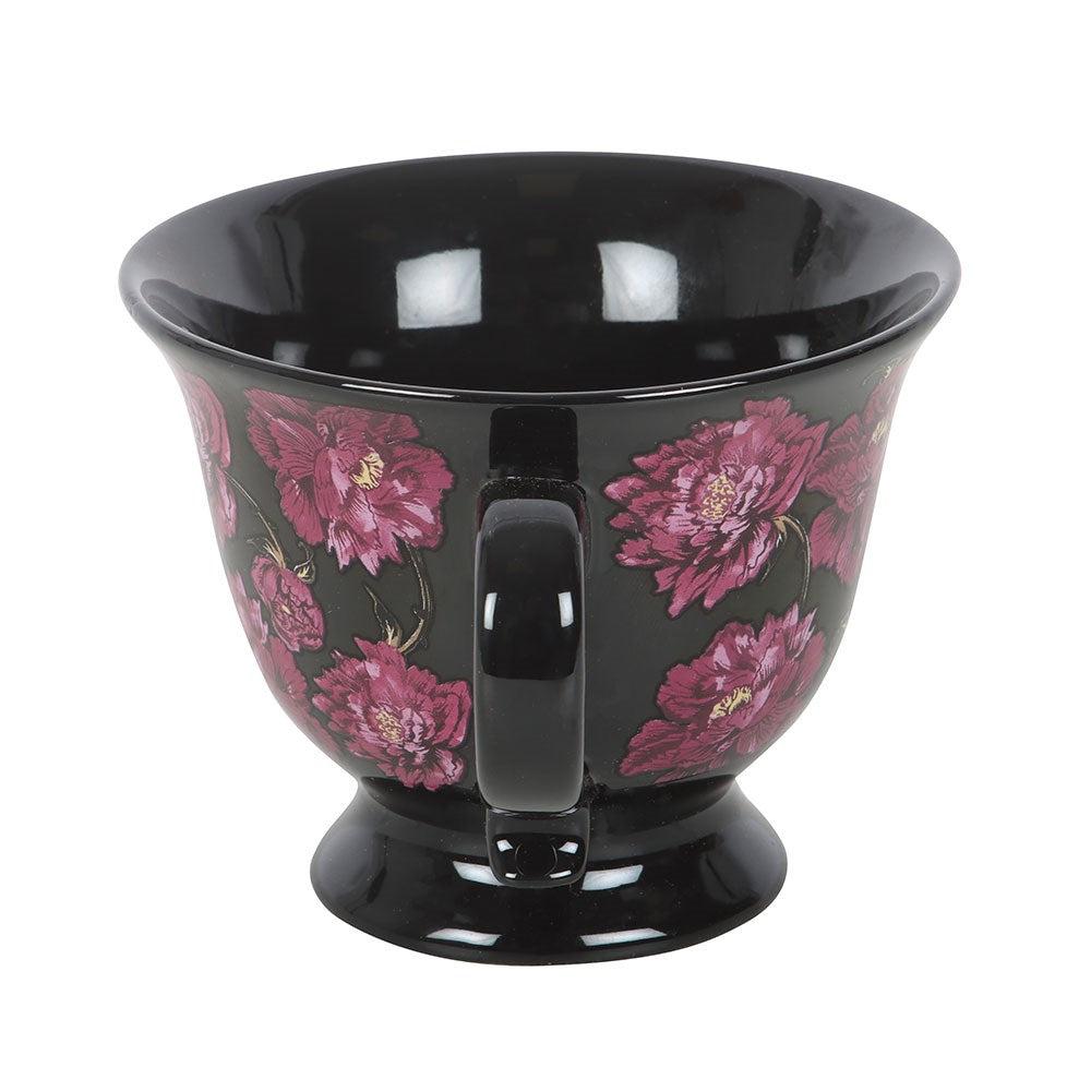 Schwarze Tasse mit Blumendekor in violett "Dark Romance" 320 ml