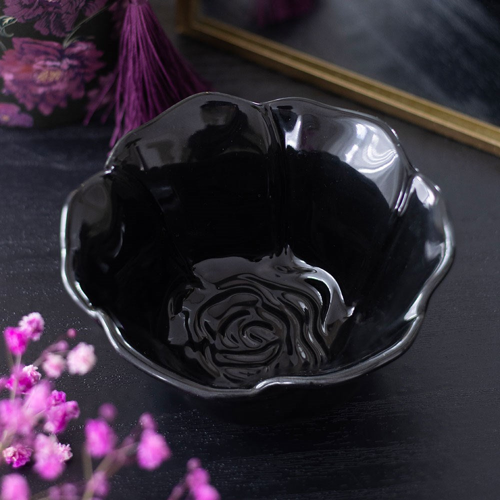 Dark Romance kleine Schmuckschale Rosenform schwarze Rose Schale