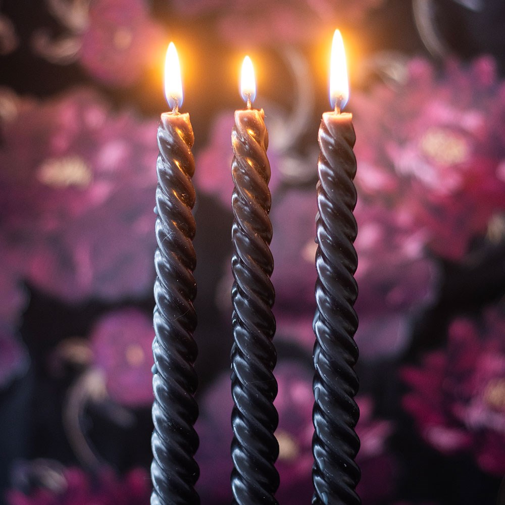 Dark Romance Set of 3 Twist Taper Candles Schwarze Stabkerzen