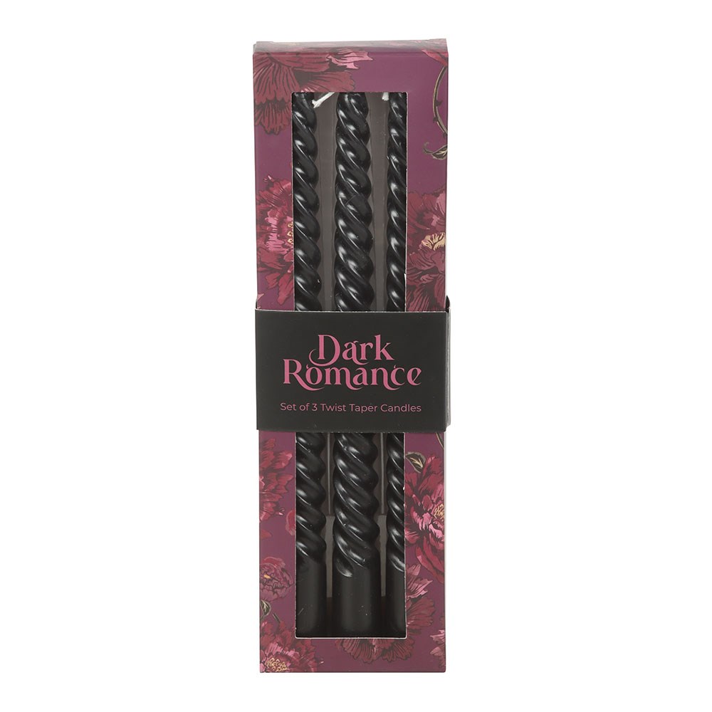 Dark Romance Set of 3 Twist Taper Candles Schwarze Stabkerzen