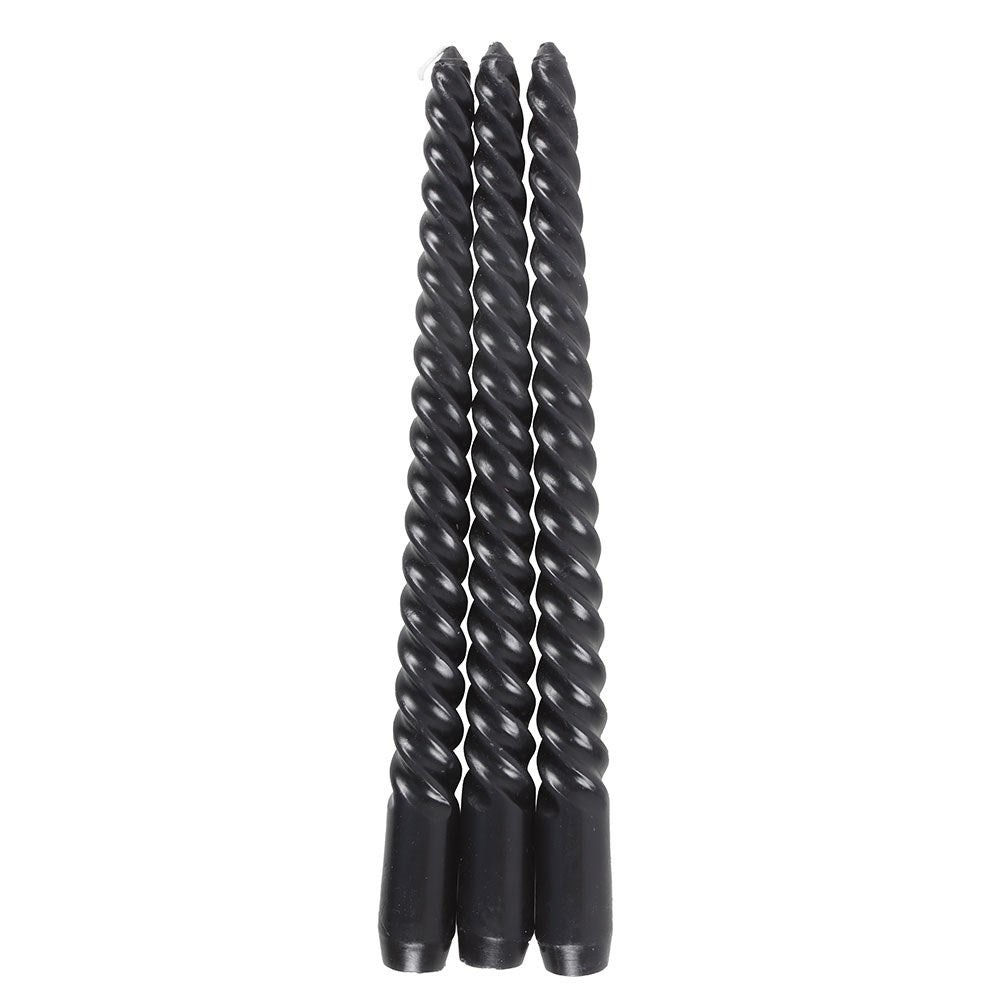 Dark Romance Set of 3 Twist Taper Candles Schwarze Stabkerzen