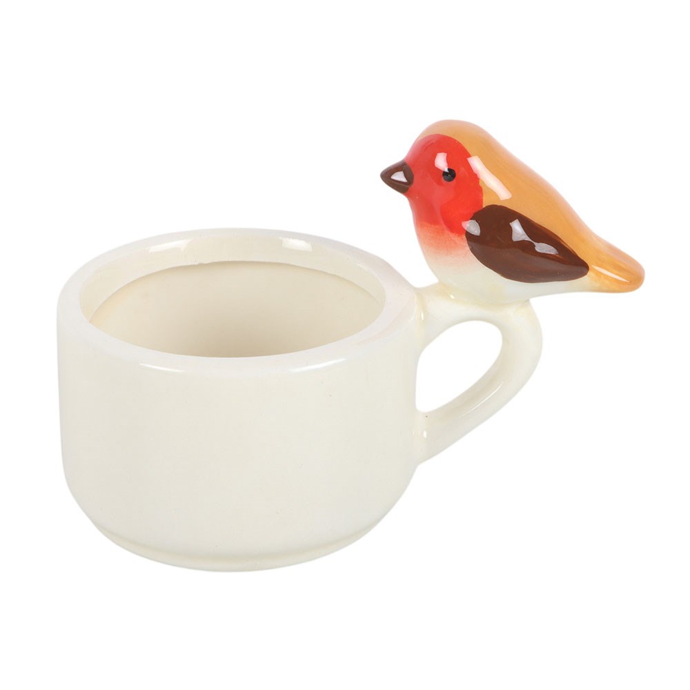 Keramik Teelichthalter mit Rotkehlchen Robin