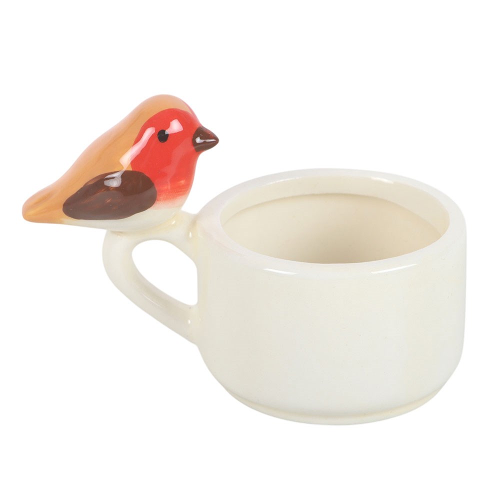 Keramik Teelichthalter mit Rotkehlchen Robin