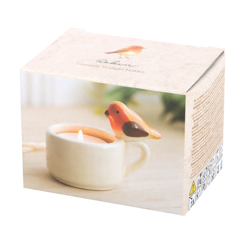Keramik Teelichthalter mit Rotkehlchen Robin