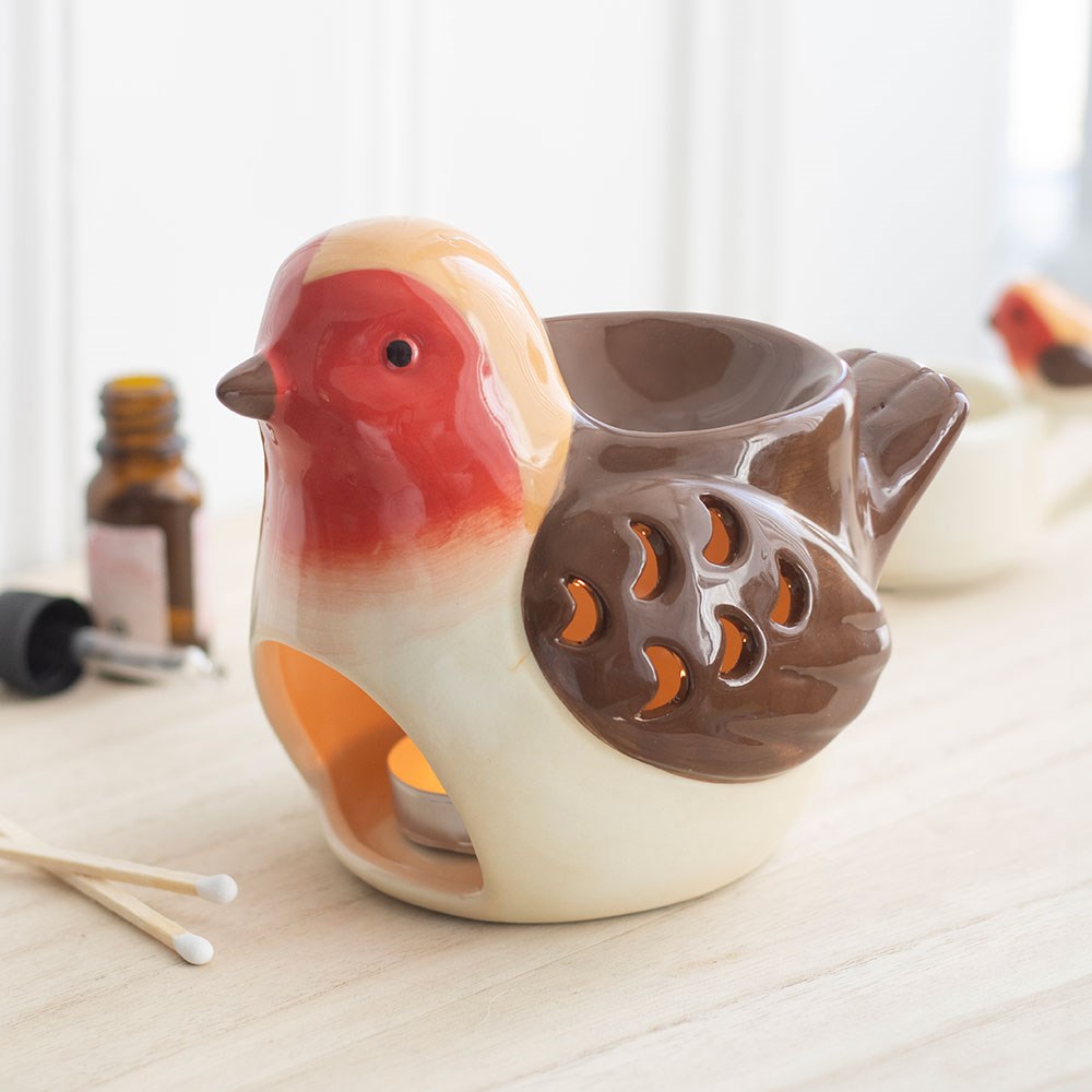 Keramik Rotkehlchen Figur mit Teelichthalter Robin