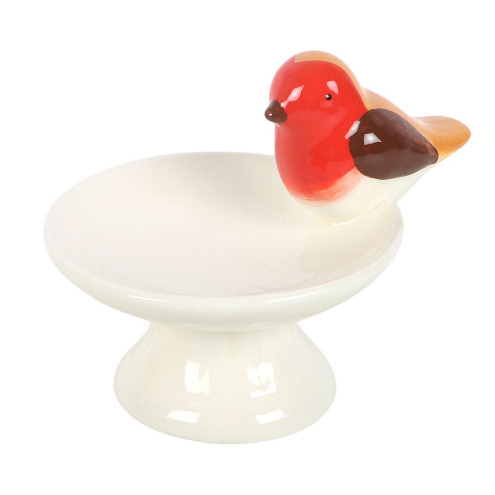 Nostalgische Keramik Schmuckschale mit Vogel Robin