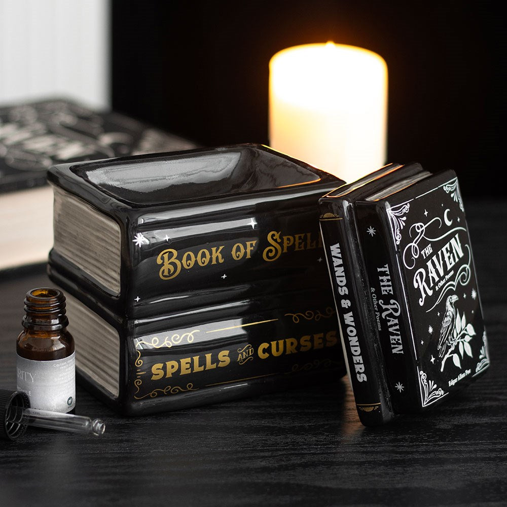 Gothic magisch Duftlampe Teelichthalter "Dark Raven" schwarz -gold "Book of Spells"