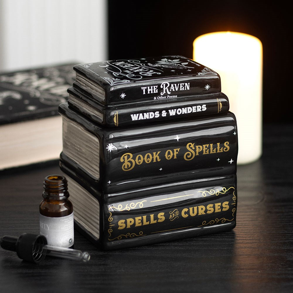 Gothic magisch Duftlampe Teelichthalter "Dark Raven" schwarz -gold "Book of Spells"