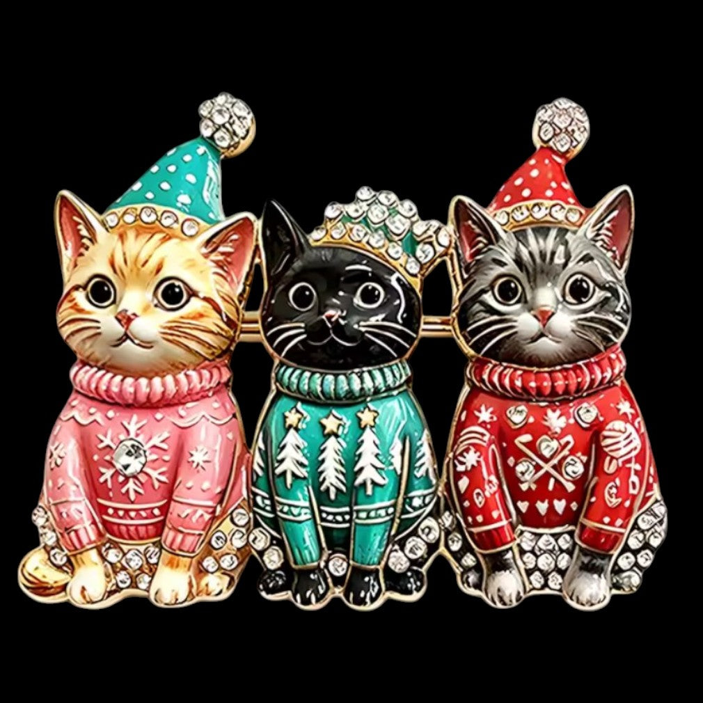 Weihnachtsbrosche drei Katzen – schwarzer Hintergrund