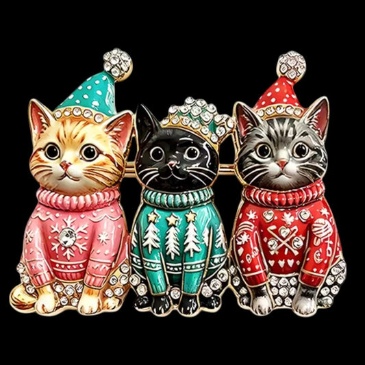 Weihnachtsbrosche drei Katzen – schwarzer Hintergrund