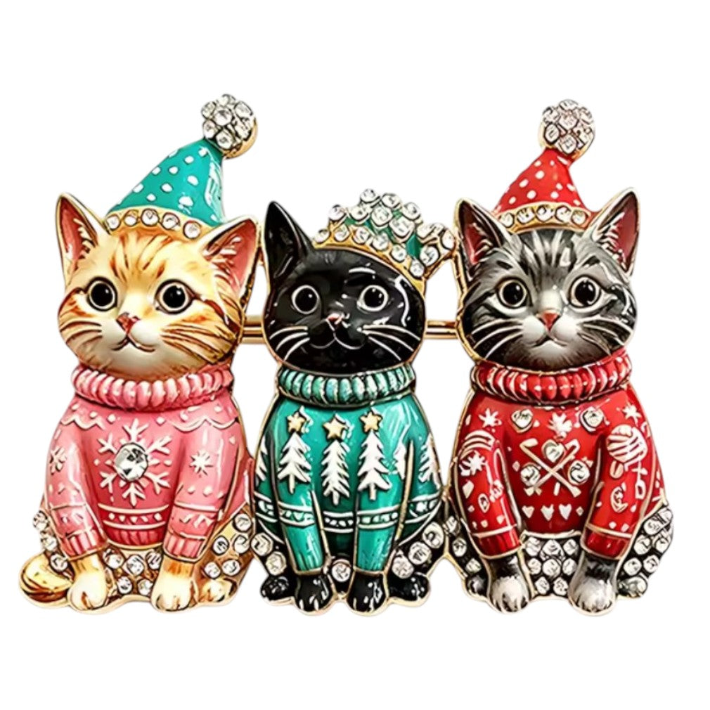 Weihnachtsbrosche drei Katzen – weißer Hintergrund