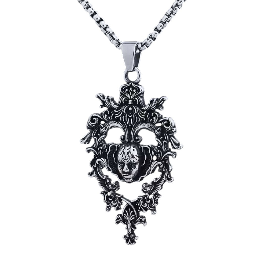 Gothic Barock Harlekin Skull Anhänger Halskette – Edelstahl