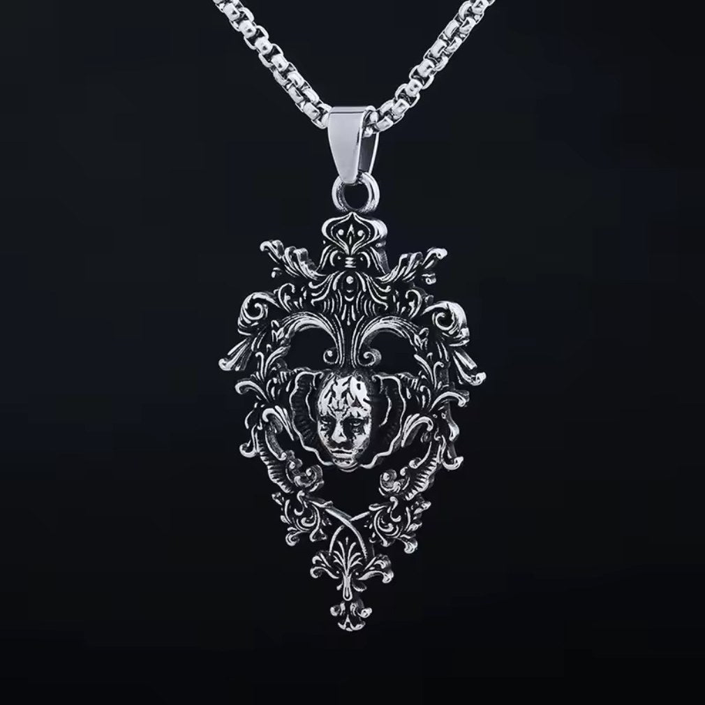 Gothic Barock Harlekin Skull Anhänger Halskette – Edelstahl