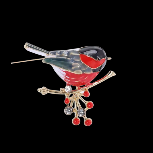 Nostalgische Brosche Vogel auf Beerenstrauch