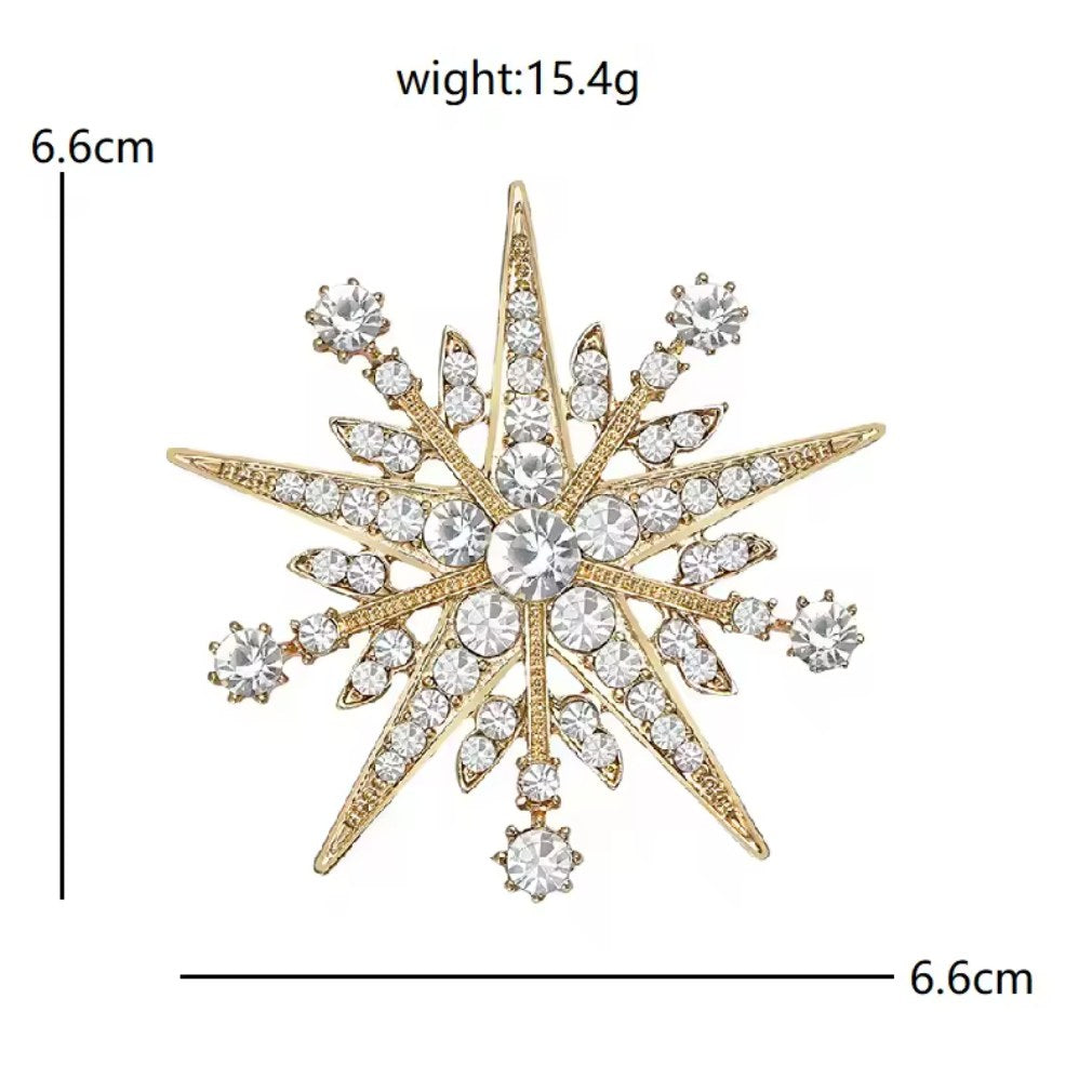Vintage Stern-Brosche Kristall-Strass Gold – Maßangaben 6,6 x 6,6 cm, 15,4 g