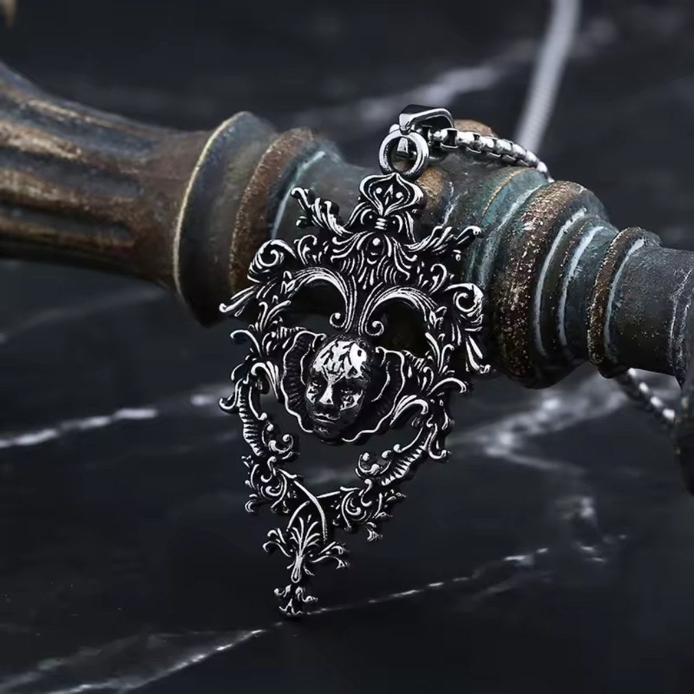 Gothic Barock Harlekin Skull Anhänger Halskette – Edelstahl