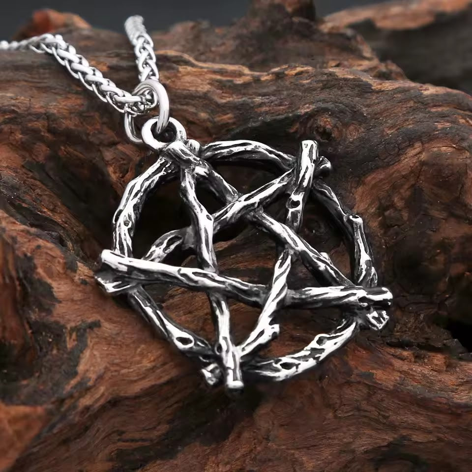 Gothic Pentagramm Ast Anhänger Halskette – Edelstahl