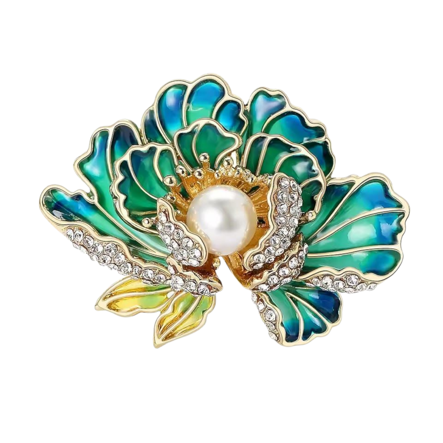 Vintage Brosche Lotusblüte in blau-grün