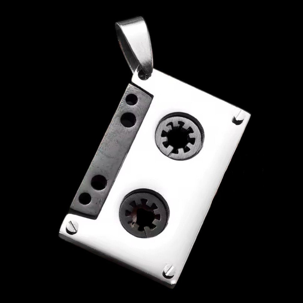Retro Halskette mit Anhänger Edlestahl 80s Cassette Tape