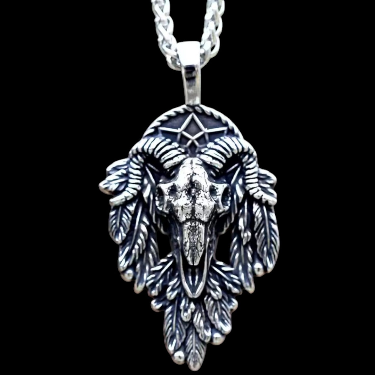Baphomet Ram Skull Pentagram Halskette mit Anhänger Edelstahl