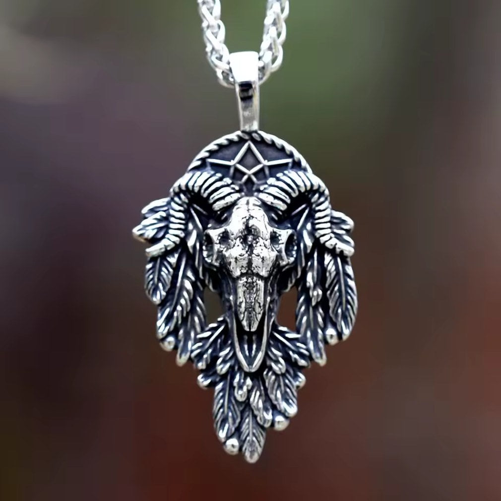 Baphomet Ram Skull Pentagram Halskette mit Anhänger Edelstahl