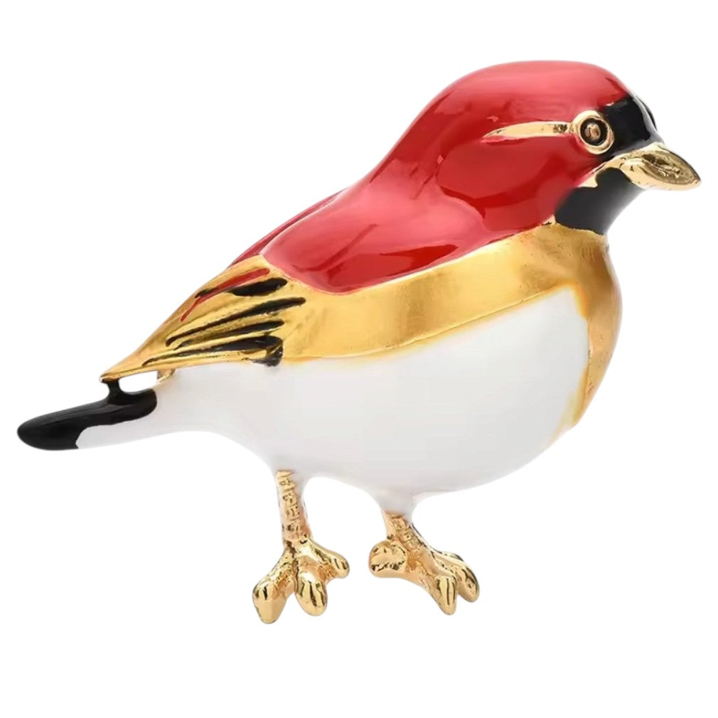 Vogel-Brosche im Vintage-Stil in Rot und Weiß