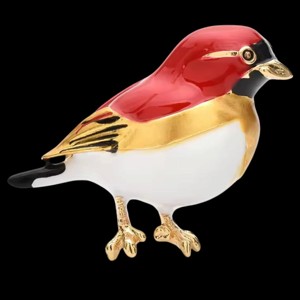 Vogel-Brosche im Vintage-Stil in Rot und Weiß