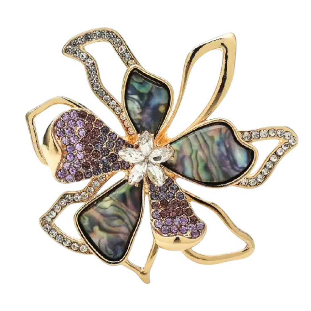 Große Blumen-Brosche mit Perlmutt & Strass vintage 5,7 cm