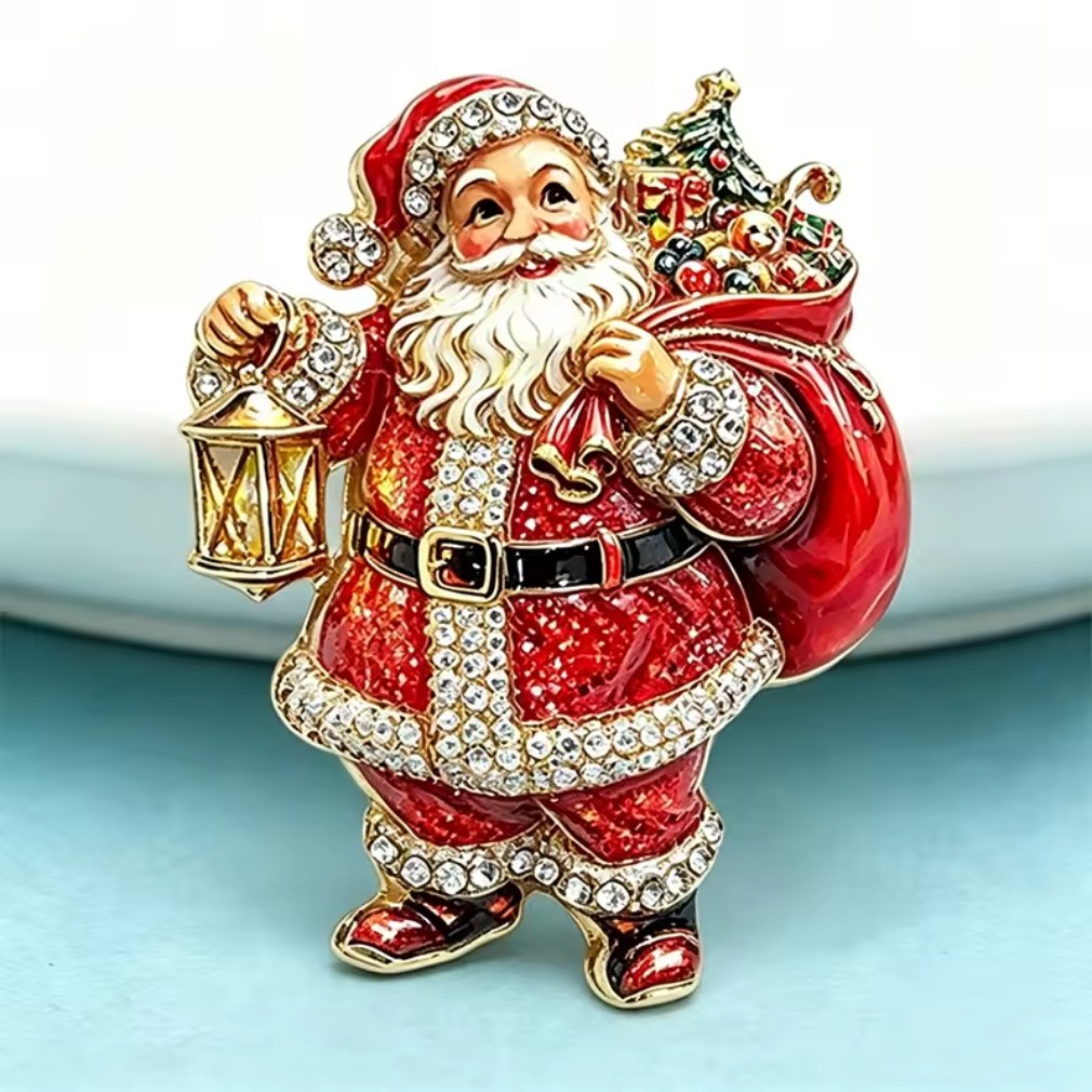 Weihnachtsbrosche Weihnachtsmann mit Laterne – Lifestyle