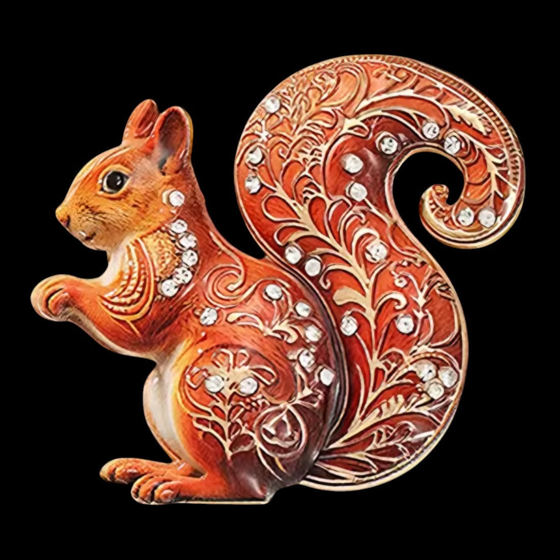 Eichhörnchen Brosche schwarzer Hintergrund Frontansicht