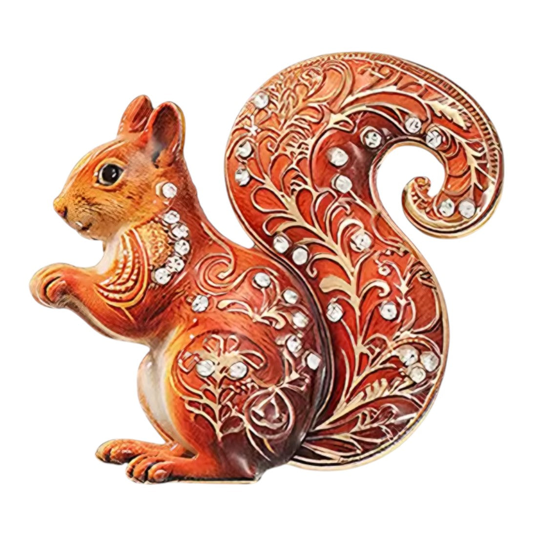 Eichhörnchen Brosche Ornament Emaille weißer Hintergrund Frontansicht