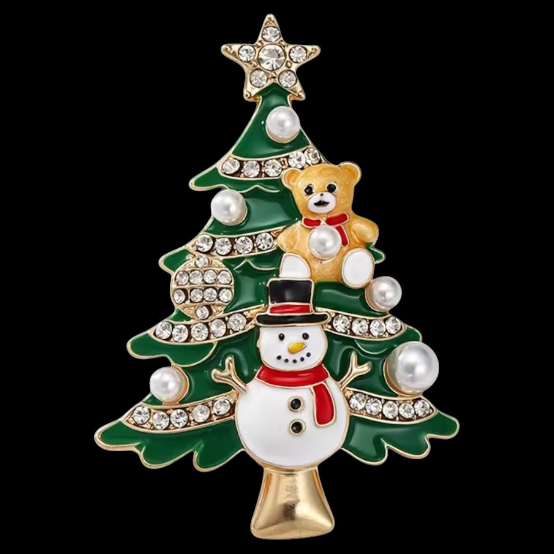Weihnachtsbaum Brosche schwarzer Hintergrund Frontansicht