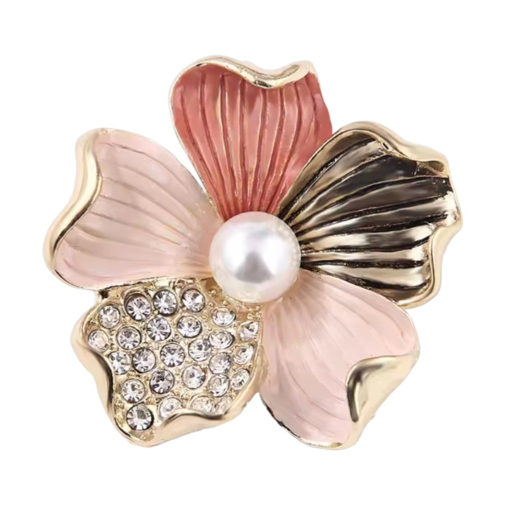 Zarte Blüten-Brosche Rosa-Gold mit Kunstperle Tricolor