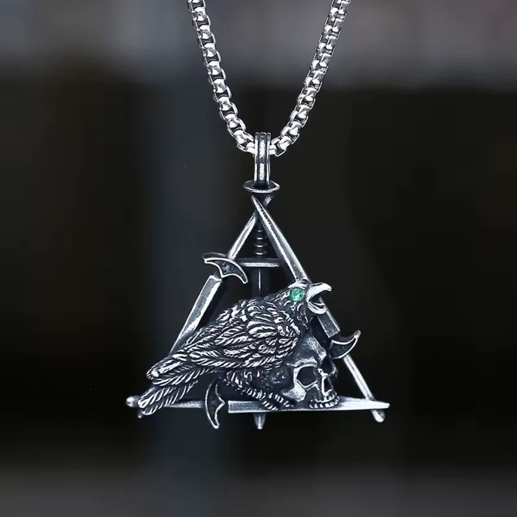 Edelstahl Raben Halskette mit Anhänger Raven Necklace Gothic