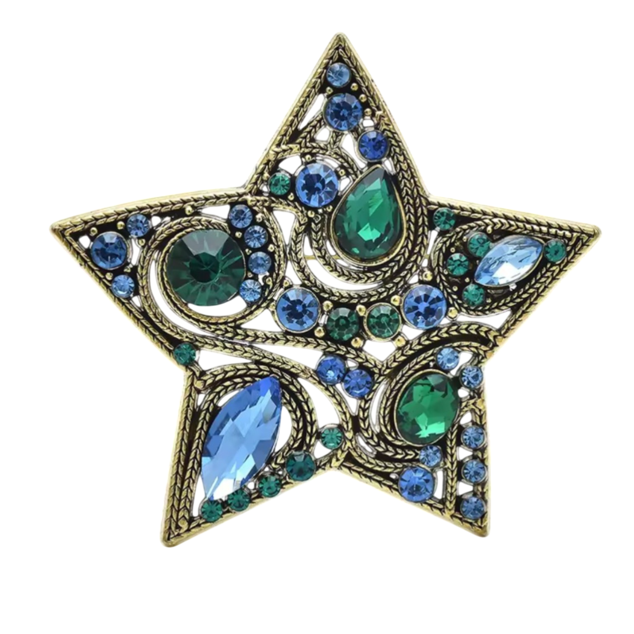 Funkelnde Stern-Brosche mit bunten Kristallen - Vintage-Stil